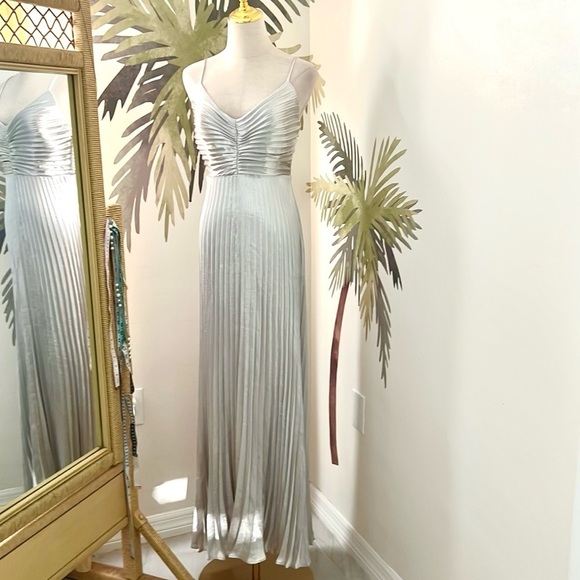 NWT Lucy Paris,Pleated Floor Length Dress In Silver Pewter Elegant Dress,Size M - Picture 3 of 8